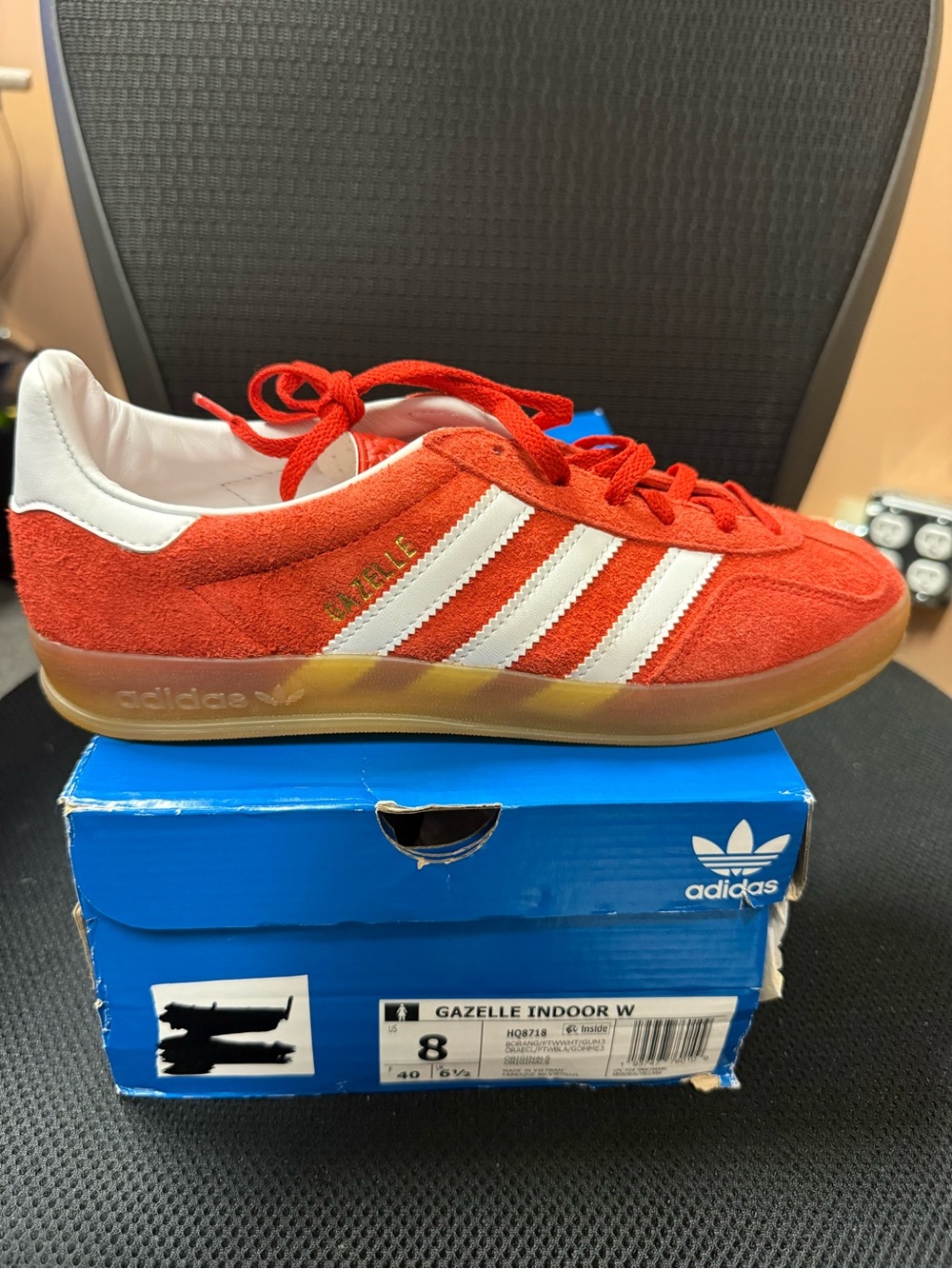 adidas Gazelle Indoor Red Suede Sneakers with White Stripes